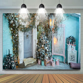 Lofaris Enchanted Blue House Christmas Tree Photo Backdrop